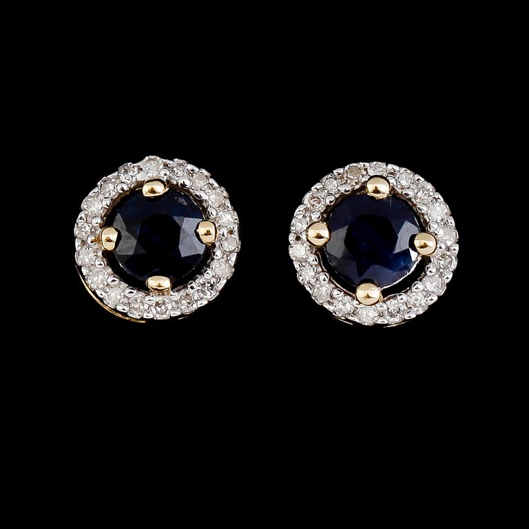 ÖRHÄNGEN, 1 par, 14K guld, diamanter tot ca 0.10 ct, safirer.