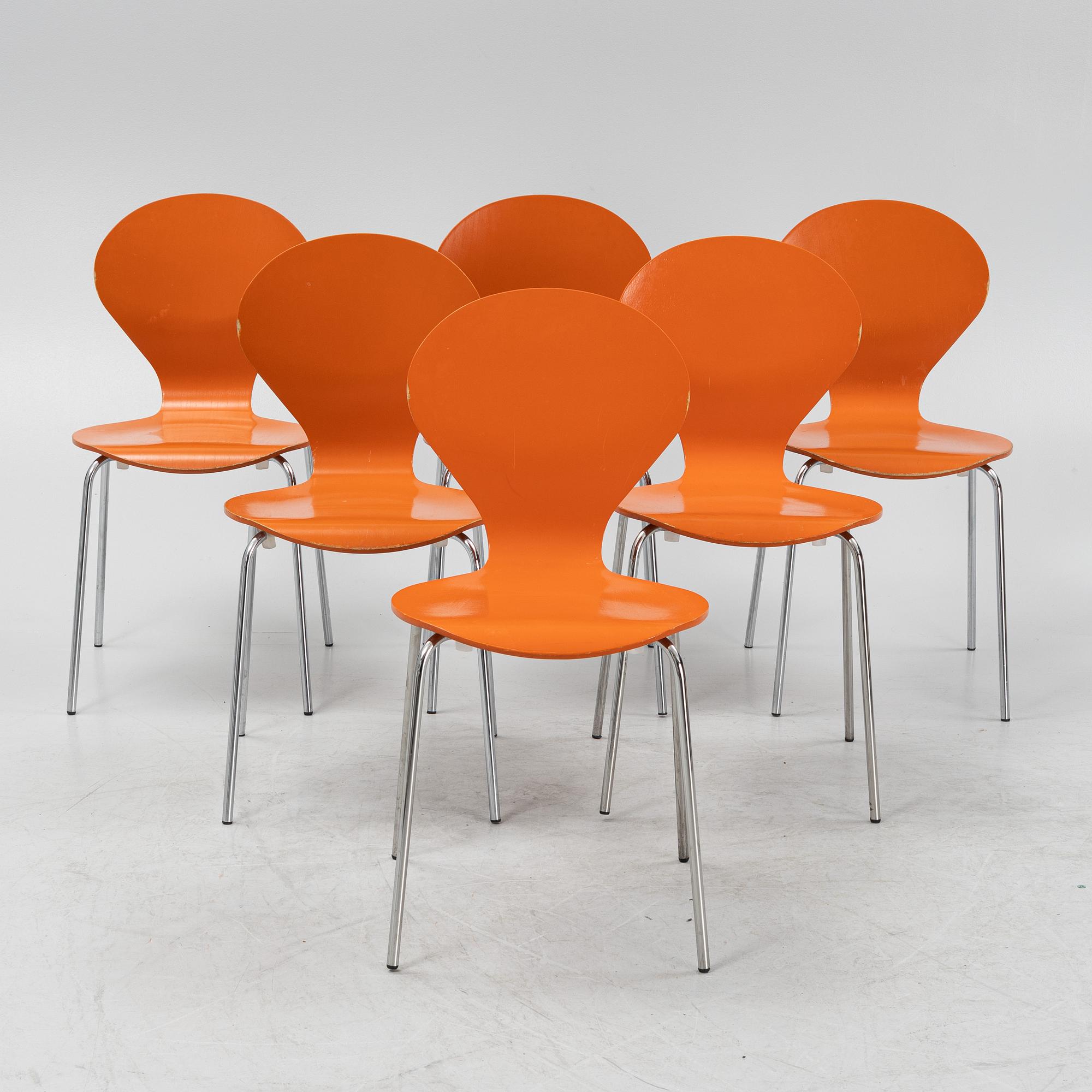 Erik Ole Jørgensen, six stackable 'Rondo' chairs, Danerka, Denmark