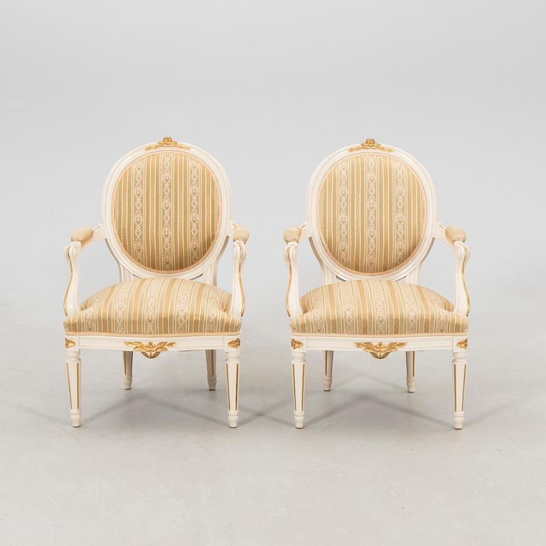 Armchairs, a pair in Gustavian style by Johan Ekman, second half of the 20th century.