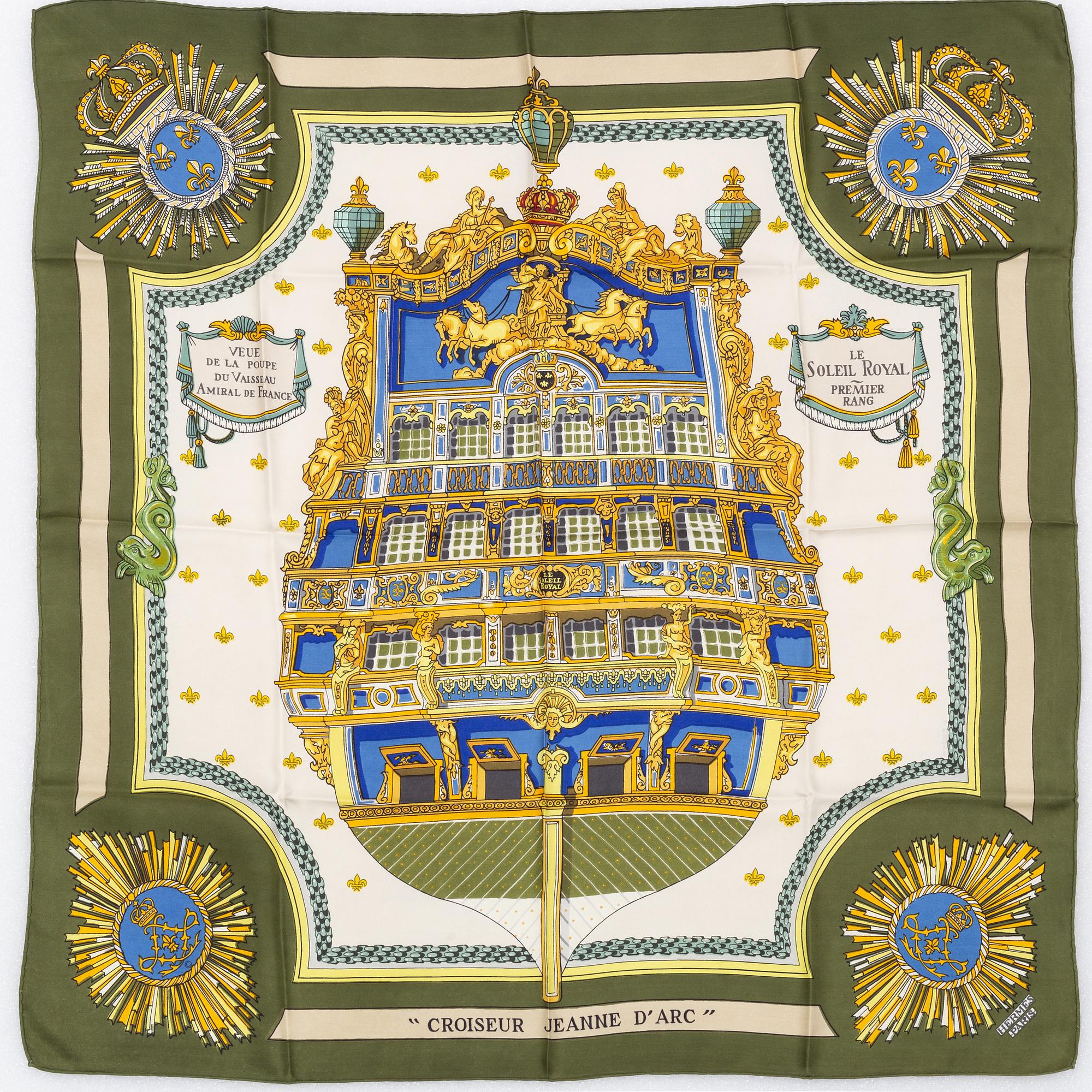 Hermès, a 'Le Soleil Royal' silk scarf.