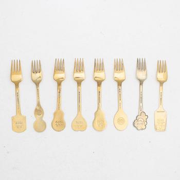 Anton Michelsen, Annual/Christmas spoons, 8 pcs, gilt sterling silver and enamel, Denmark.