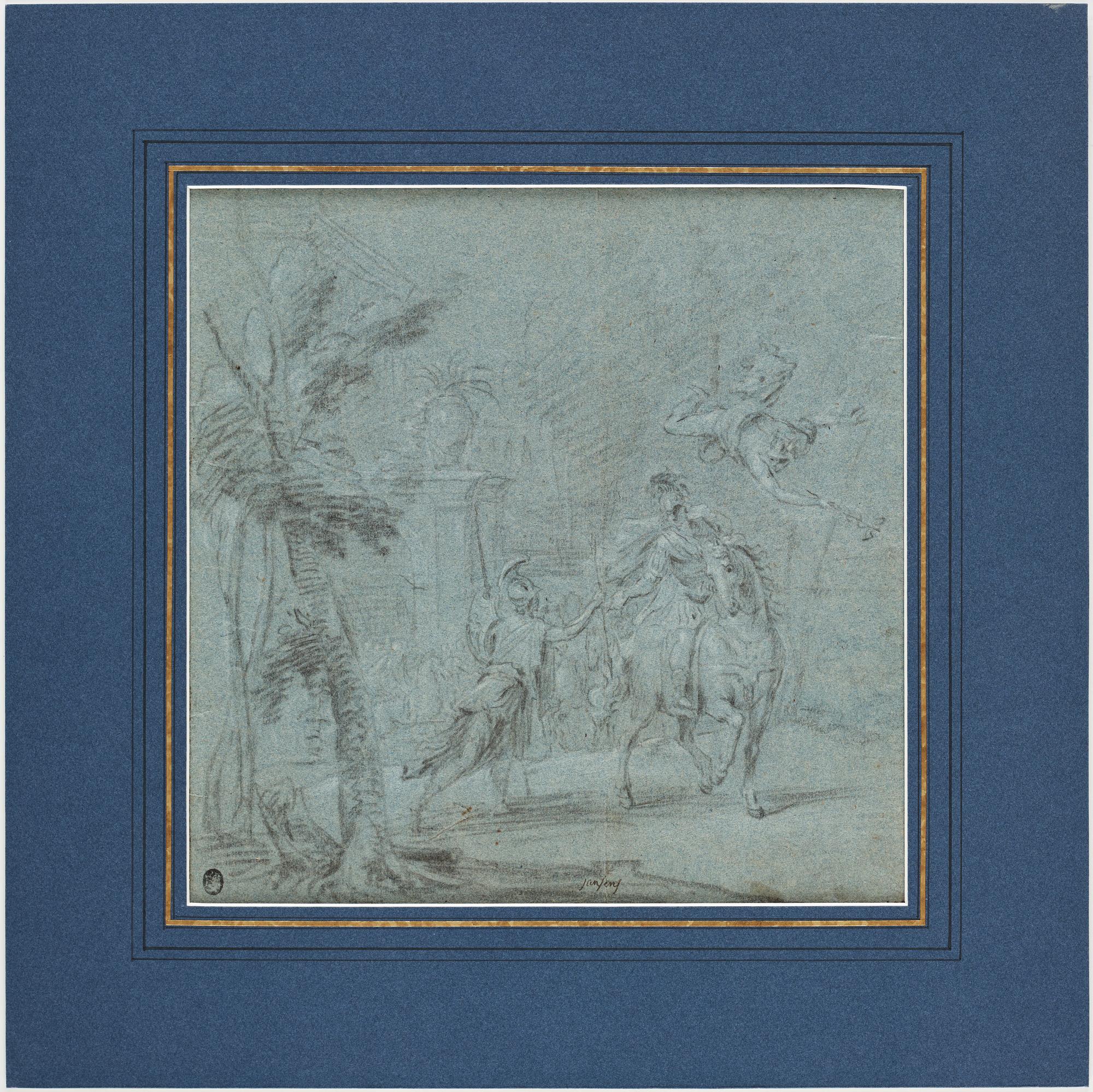 GIOVANNI ANTONIO PELLEGRINI, hans krets. Osignerad. Krita och kol, bildyta 27,5 x 27,5 cm.
