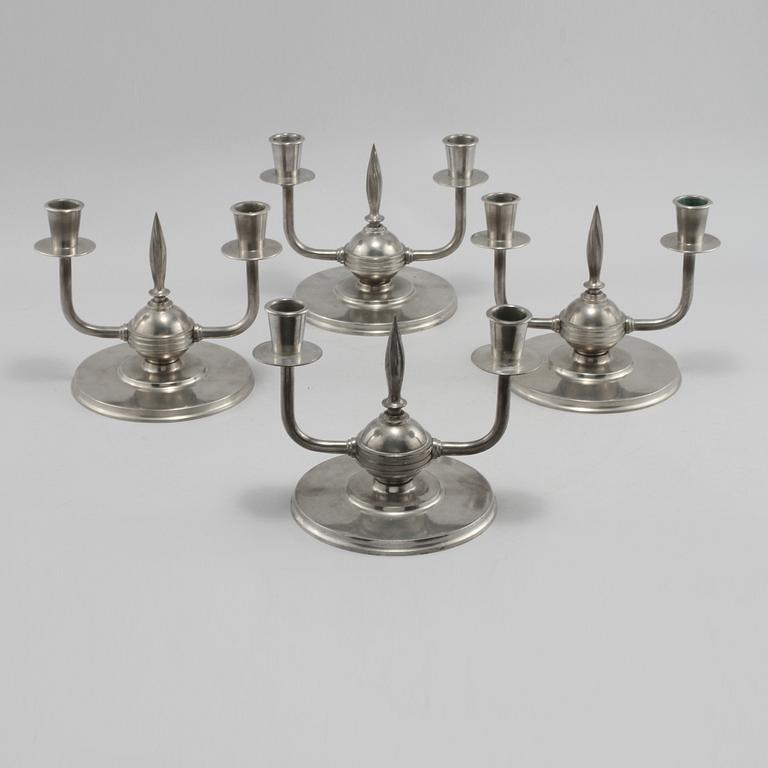 KANDELABRAR, 4 st, tenn, Norrhammars bruk, art deco, 1930-tal.