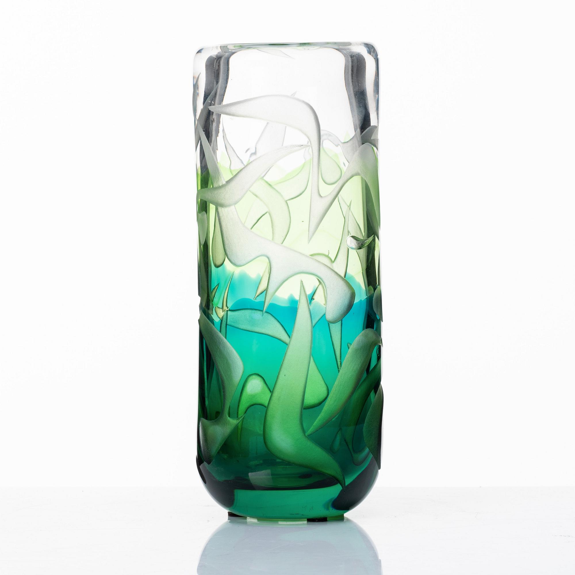 Vicke Lindstrand, a unique blasted glass vase, Kosta, Sweden 1950-60-s.
