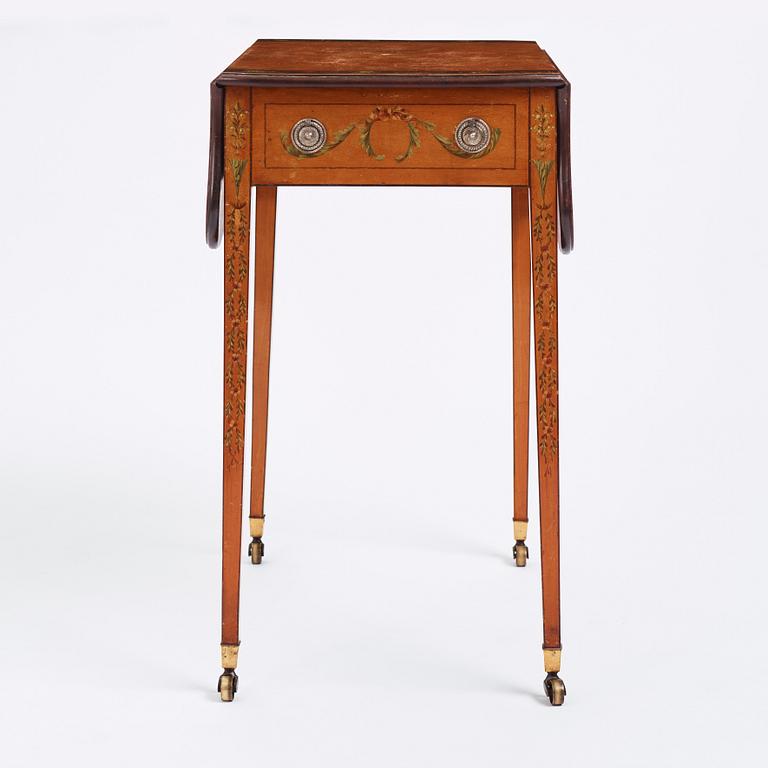 A Sheraton Revival painted satinwood drop-leaf table, 19th century.