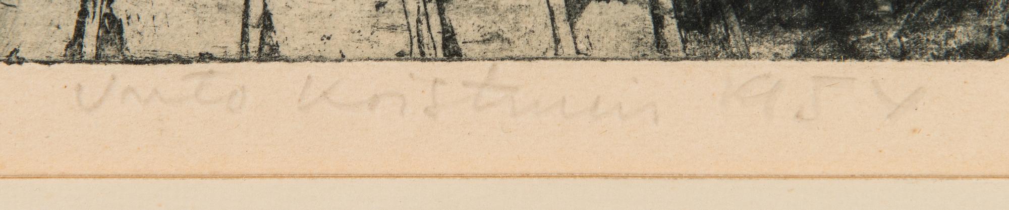 Unto Koistinen, kaksi etsausta, signeeratut ja päivätyt 1945 ja 1954, numeroidut 3/10.