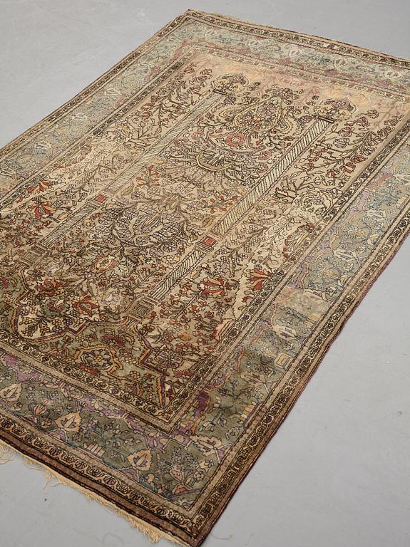 A rug, an antique / semi-antique silk Kashan so called Motashem / Feraghan ca 191,5 - 194,5 x 128,5 - 133 cm.