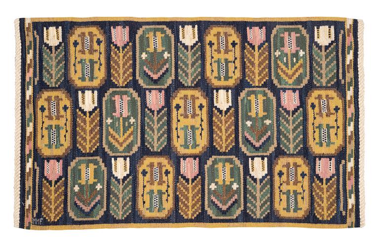 Märta Måås-Fjetterström, a textile, "Medaljongerna", flat weave, ca 57,5 x 98-99 cm, signed MMF.