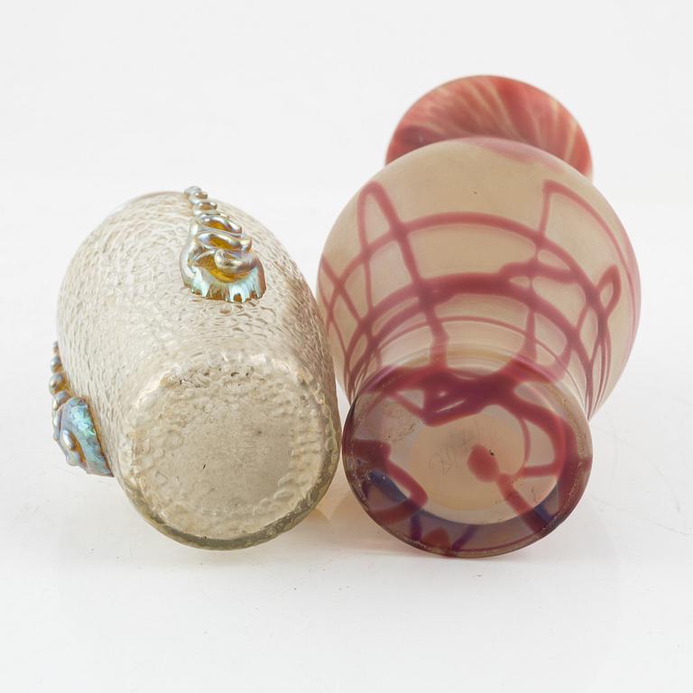 Two glass vases, one Loetz, ca 1900.
