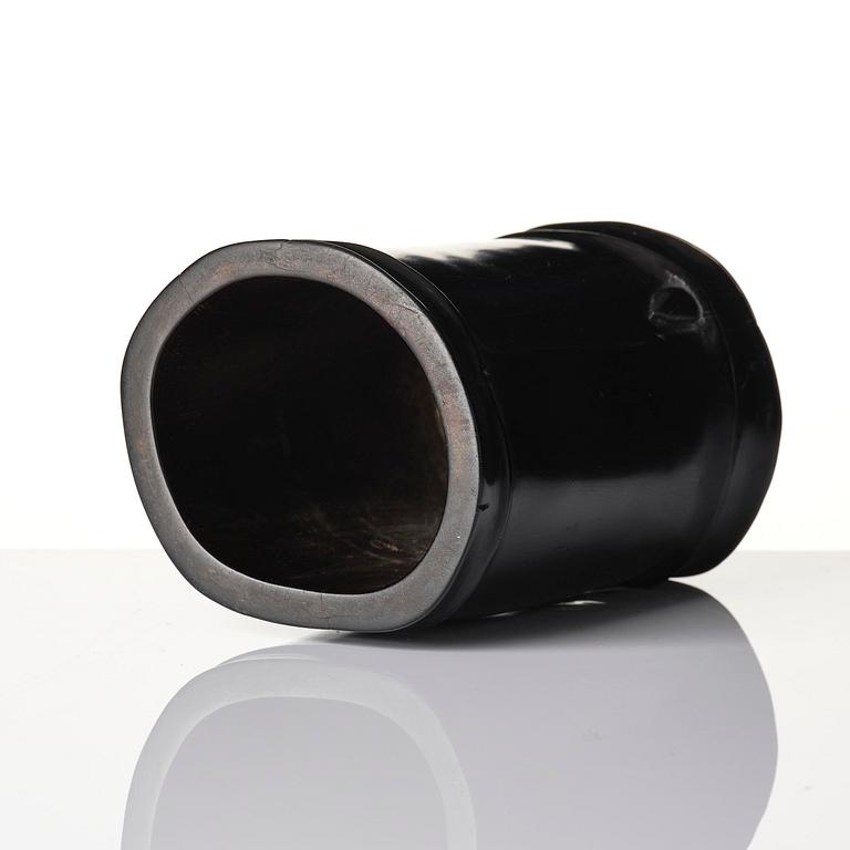 A hardwood bamboo shaped brushpot with a sceptre, China, 20th century.