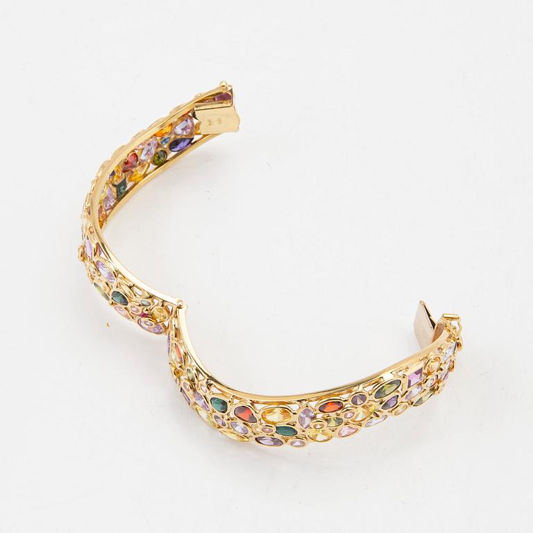 Armring, 18K gold with coloured gemstones, Italy.