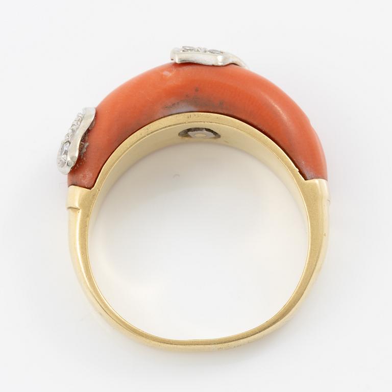 Ring, 18K gold with coral and octagon-cut diamonds.