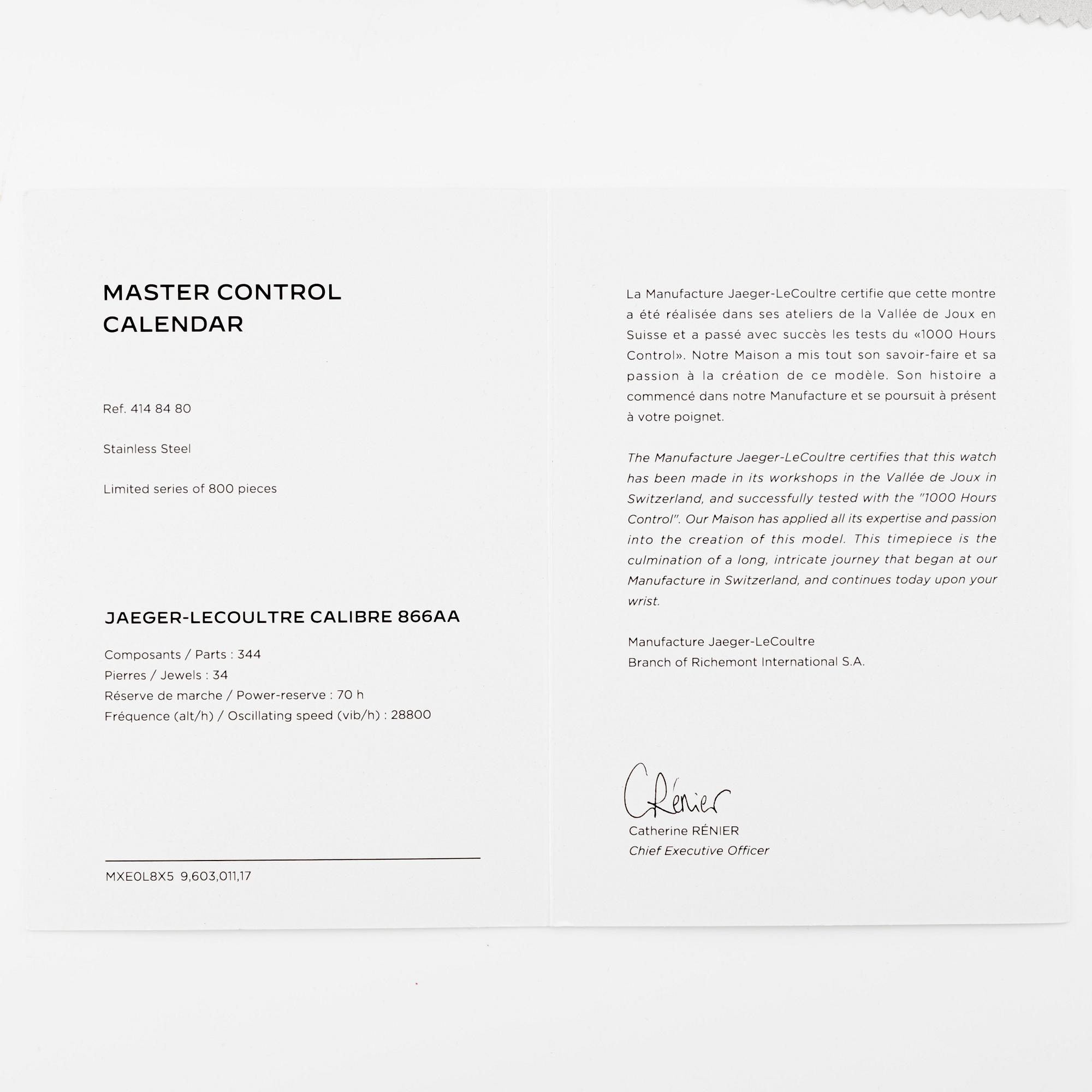 Jaeger-LeCoultre, Master Control Calendar, "One of 800", ca 2023.