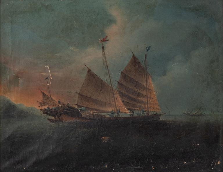 Okänd konstnär, Marina motiv av djonker.