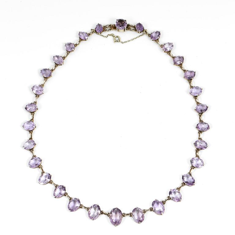 COLLIER, silver, ametister, svenska importstämplar. 1900-tal. Vikt ca 24 gram.