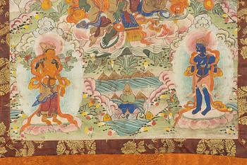 Thangka, grön Tara, tusch och färg på duk, Tibet, 1900-talets första hälft.