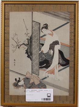HARUNOBU, SUZUKI, hans efterföljare, 2 st, träsnitt, Japan, 1800/1900-tal.