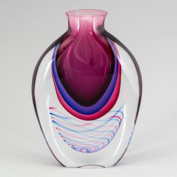 A unique glass vase designed by Luigi Onesto for Murano, signed.