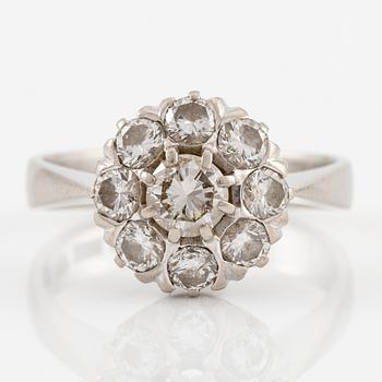 Ring 18K white gold set with round brilliant-cut diamonds, total weight 1.35 ct according to engraving.