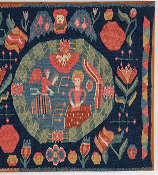 Åkdyna, "Bebådelsen", flamskväv, ca 104 x 52 cm, Skåne, 1800-1825.