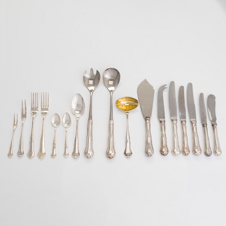 Bestickuppsättning, 88 delar, silver, "Chippendale", finska stämplar samt finska importstämplar 1963-1991.