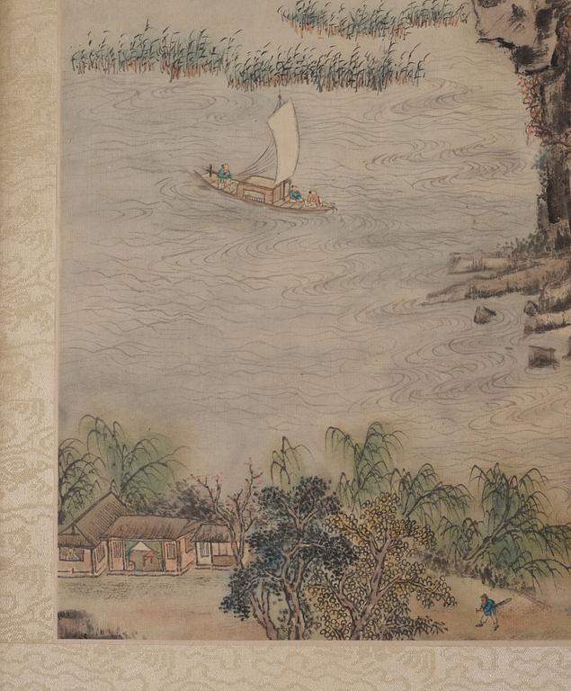 Albumblad, akvarell och tusch på papper. Kina, Signerad Shitian, Wang Xu.