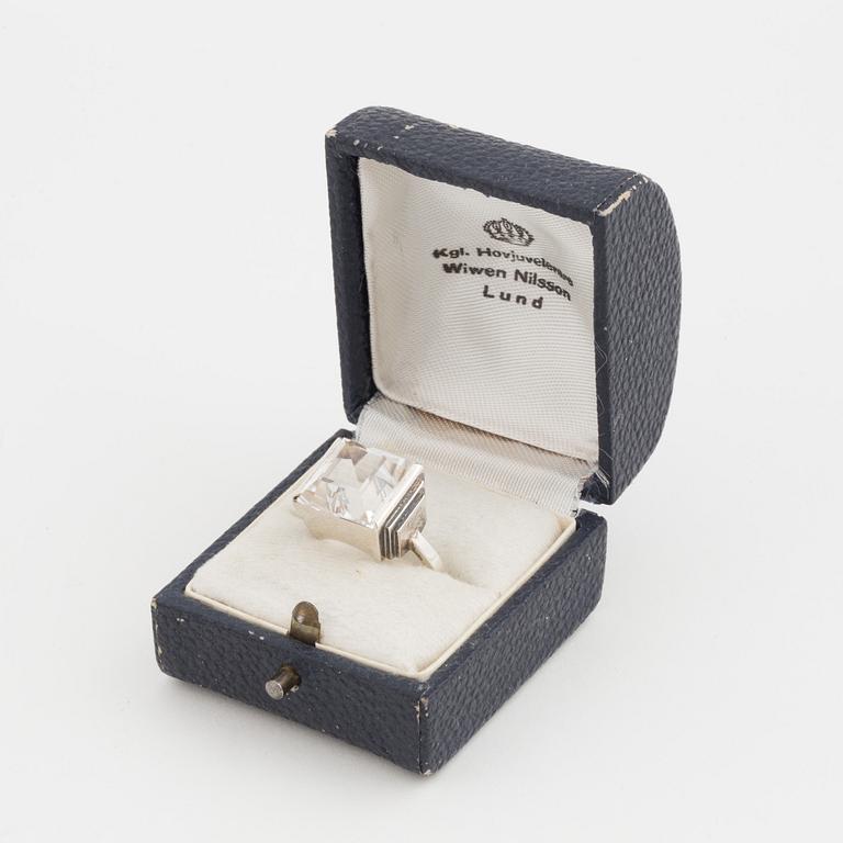 A silver ring by Wiwen Nilsson, Lund, 1944 set with step-cut quartz.