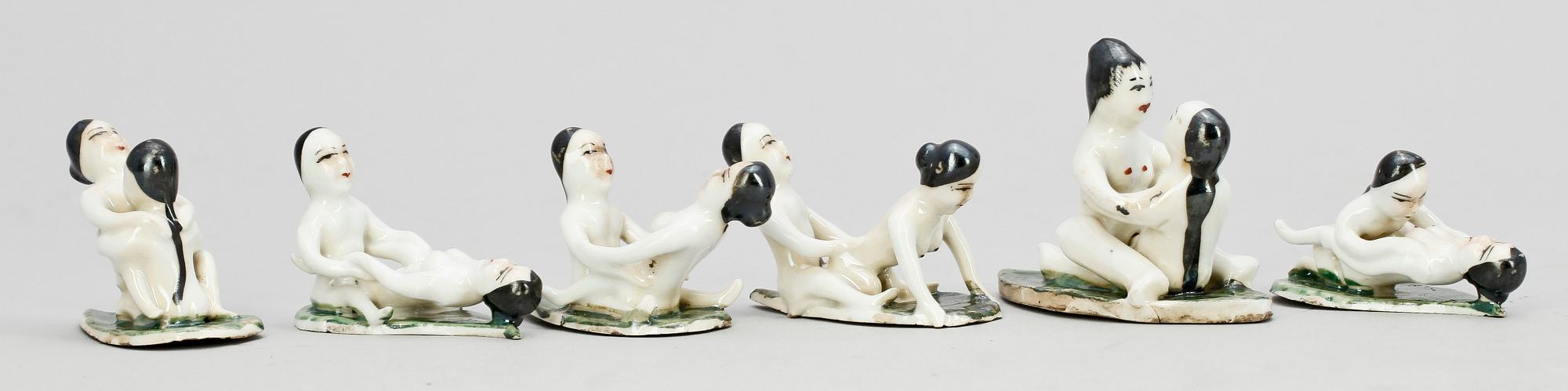 FIGURINER, 6 st. Porslin, Kina, 1900-talets början.