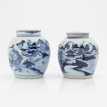 Two blue and white ginger jars, Qing Dynasty, China, 19th century.