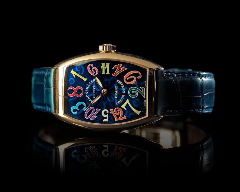 Franck Muller - Crazy Hours Color Dreams. Automatic. Gold / leather strap. 34mm x 43mm. ref. 7851CH.