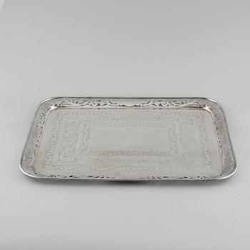 A silvered metal tray by A G Dufva, first half of the 20th century.