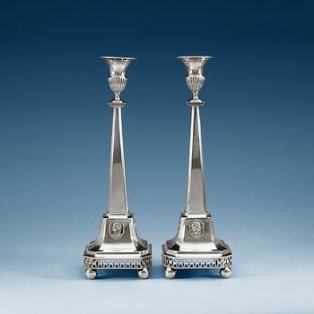 A pair of Swedish 18th century silver cantlesticks, makers mark of Anders Fredrik Weise, Stockholm 1797.
