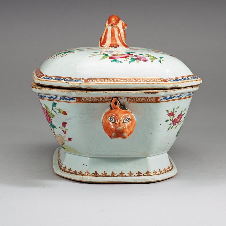 A famille rose 'double peacock' tureen with cover and stand, Qing dynasty, Qianlong (1736-95).