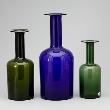 VASER, glas, 3 st, Otto Bauer, Kastrup/Holmegaard, 1900-talets andra hälft.