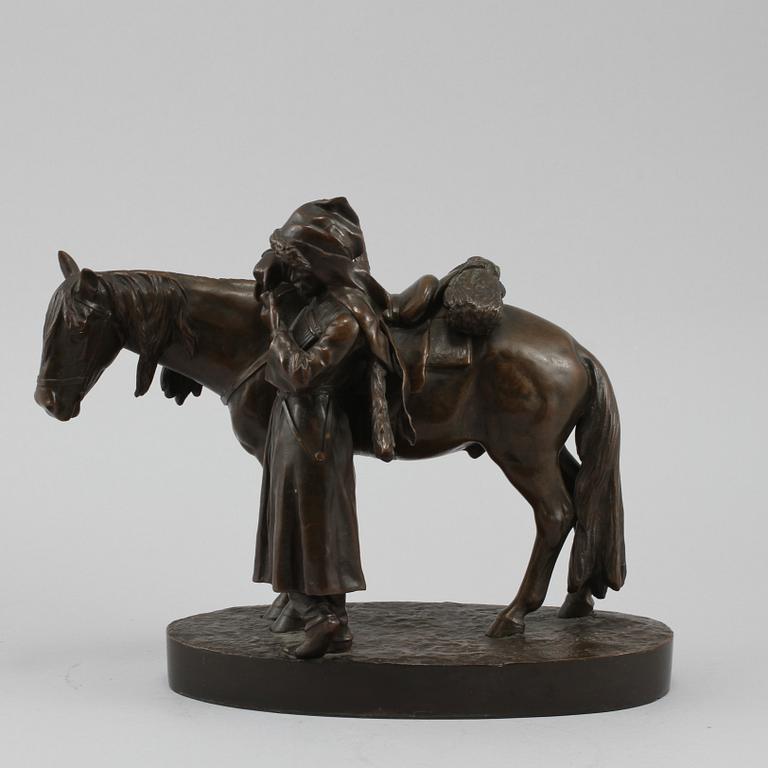 SKULPTUR, patinerad metall, otydligt signerad samt datera 18?, 1900-tal.