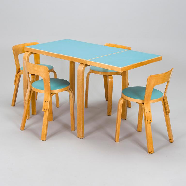 Alvar Aalto, A mid-20th century drop leaf table and chairs for O.Y. Huonekalu-ja Rakennustyötehdas A.B.