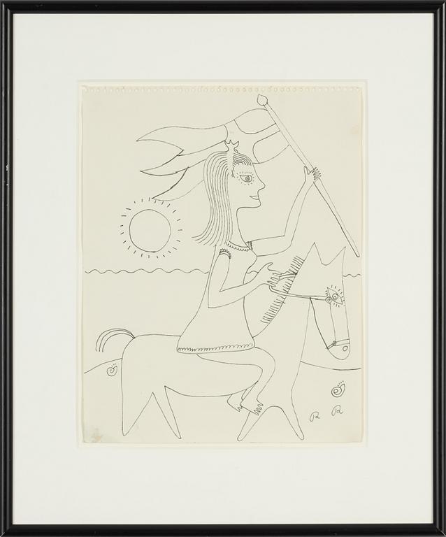 Roger Risberg, indian ink on paper, signed RR.