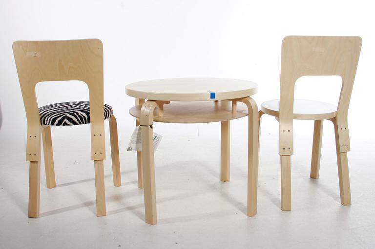 BORD "907 C", 2 st STOLAR "65", Alvar Aalto, Artek, Finland.