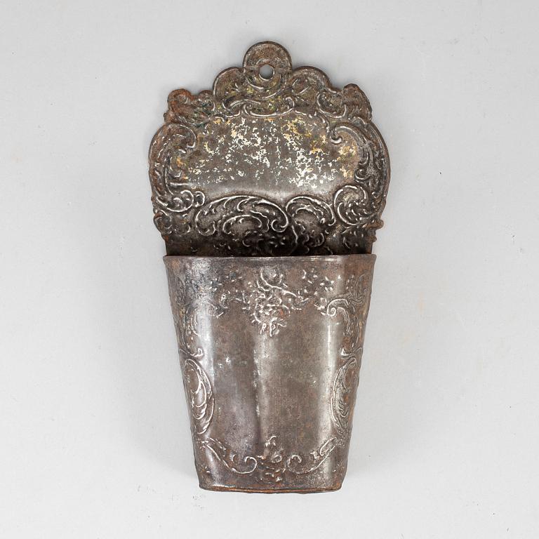 An 18th century tinplate cutlery holder.