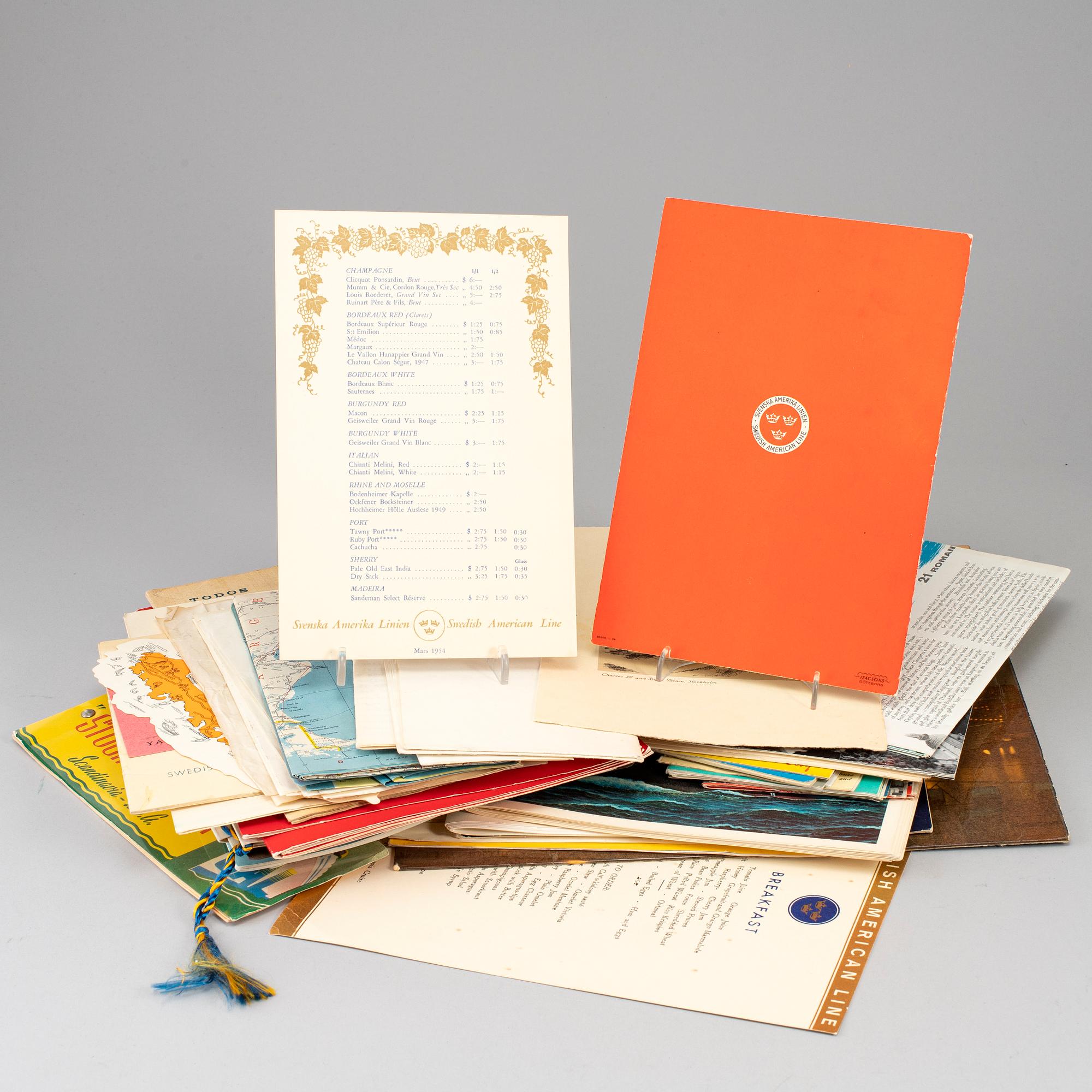 PARTI S.A.L. Svenska Amerika Linien, menyer, passagerarlistor etc.