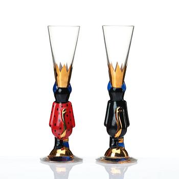 Gunnar Cyrén, two "Devil" shot glasses, from the "Nobel" series, Orrefors, Sweden post 1996.