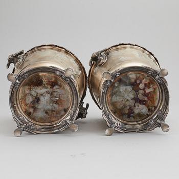 A pair of silver plate wine coolers, 20th Century.