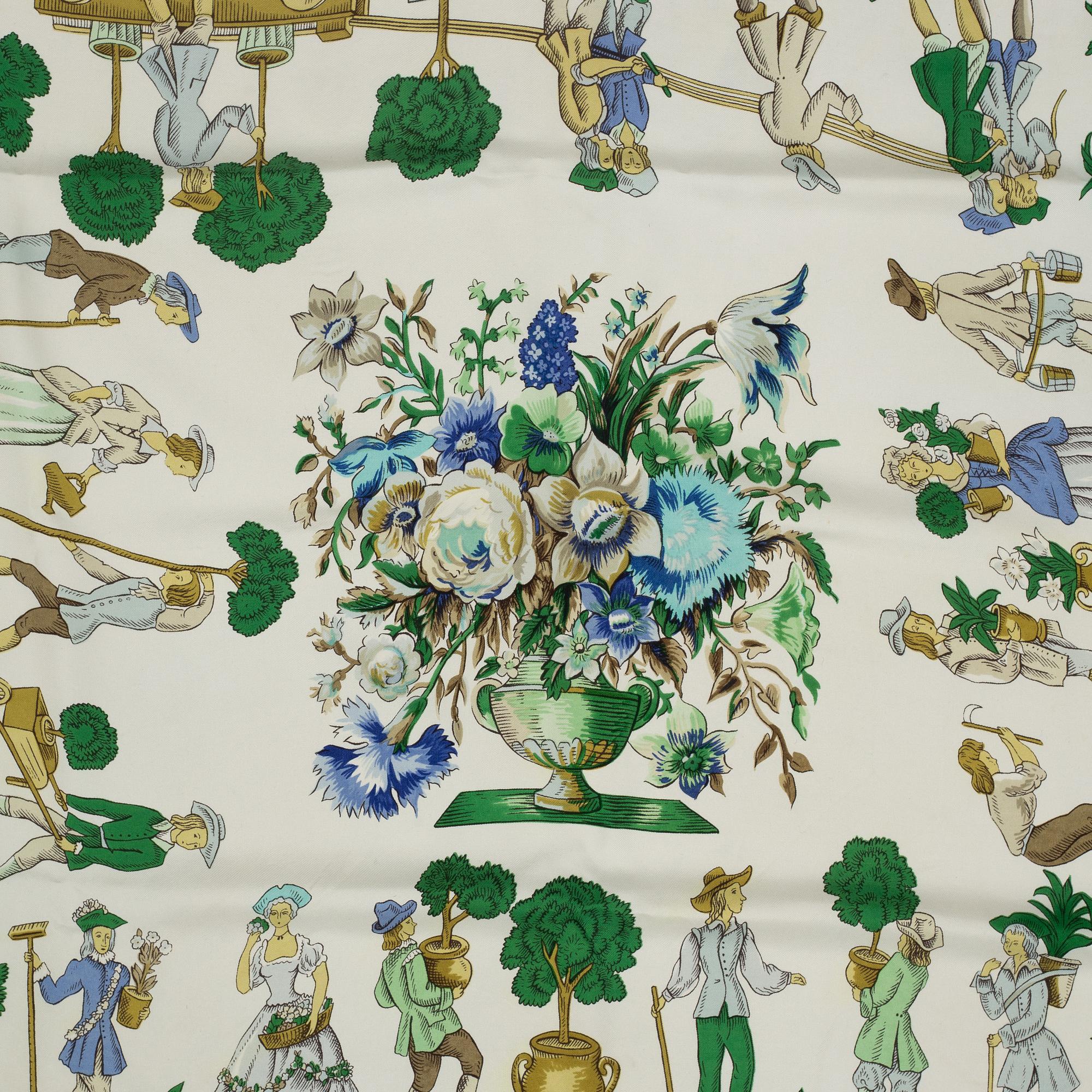 Hermès, a 'Les Jardiniers du Roy' silk scarf.