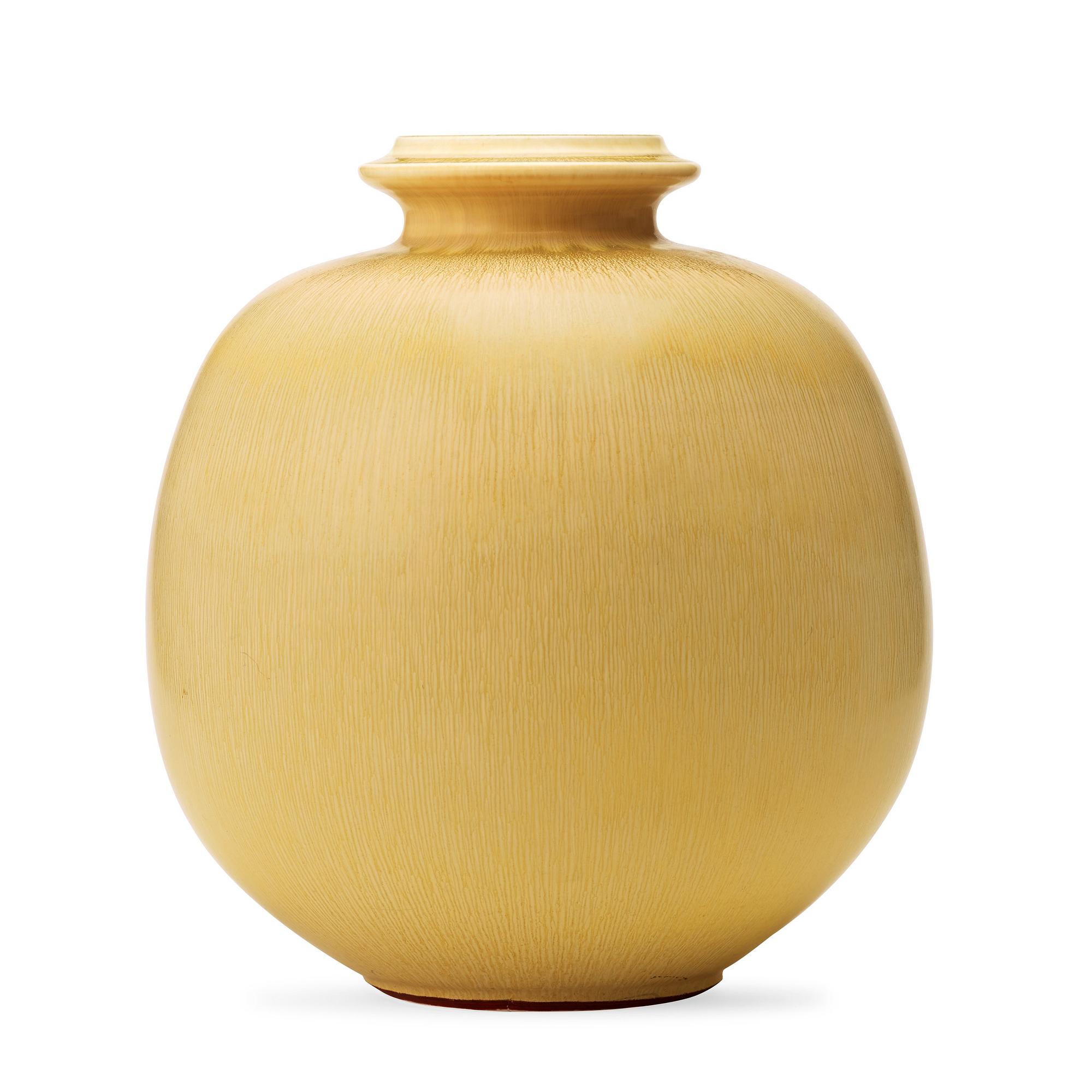 Berndt Friberg, a yellow glazed stoneware vase, Gustavsberg studio 1976.