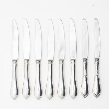 Matknivar, 8 st, silver, modell "Tulpan", bl a K Anderson, Stockholm 1954.