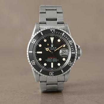 151. ROLEX, Oyster Perpetual Date, Submariner (660ft=200m, SWISS-T< 25, Mark IV), Chronometer, "Röd text".