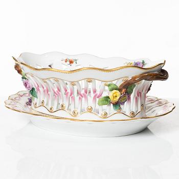 Royal Copenhagen, a 'Saxon Flower' basket on stand, Denmark, 1889-1922.