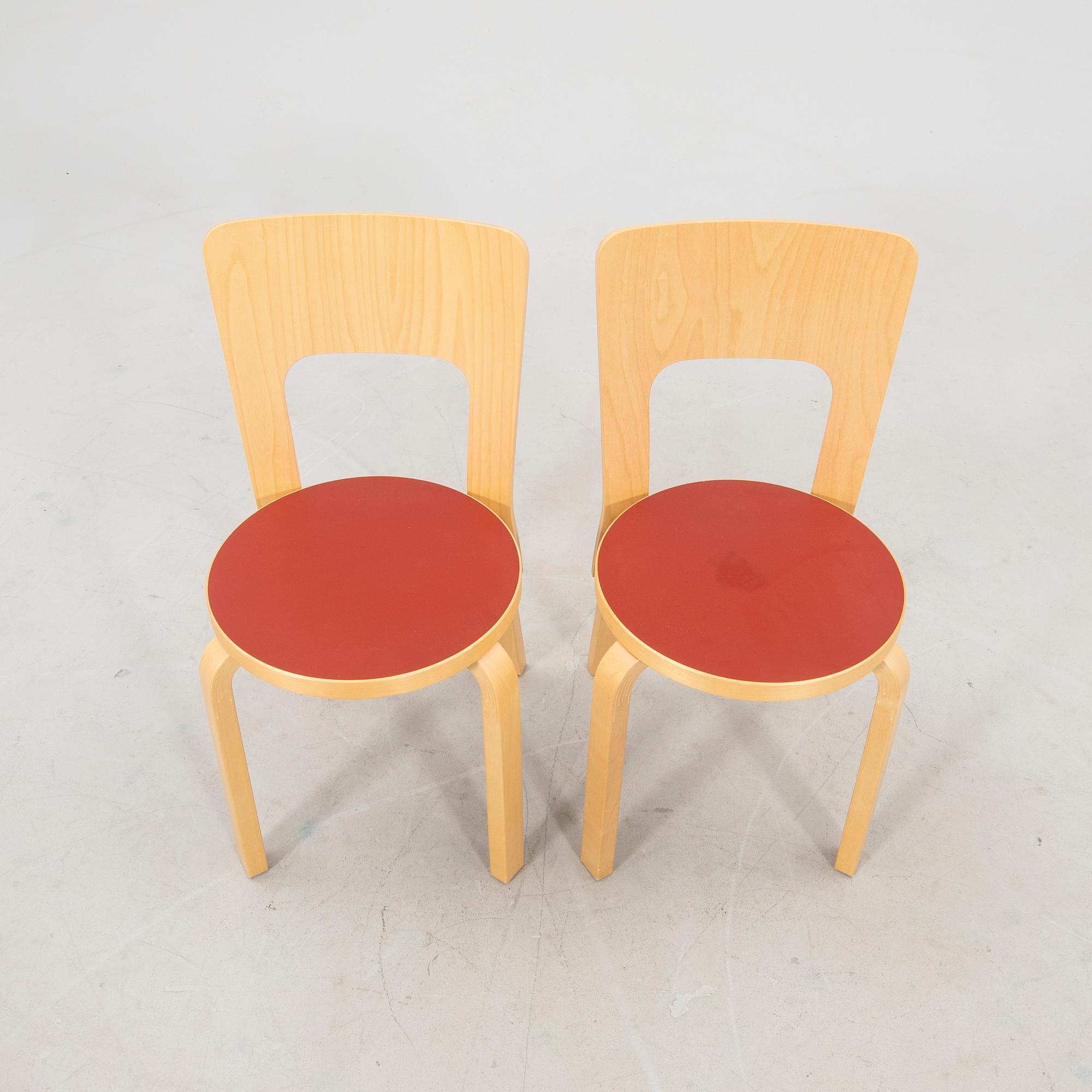 Alvar Aalto, a pair of model 66 chairs, Artek 2008.