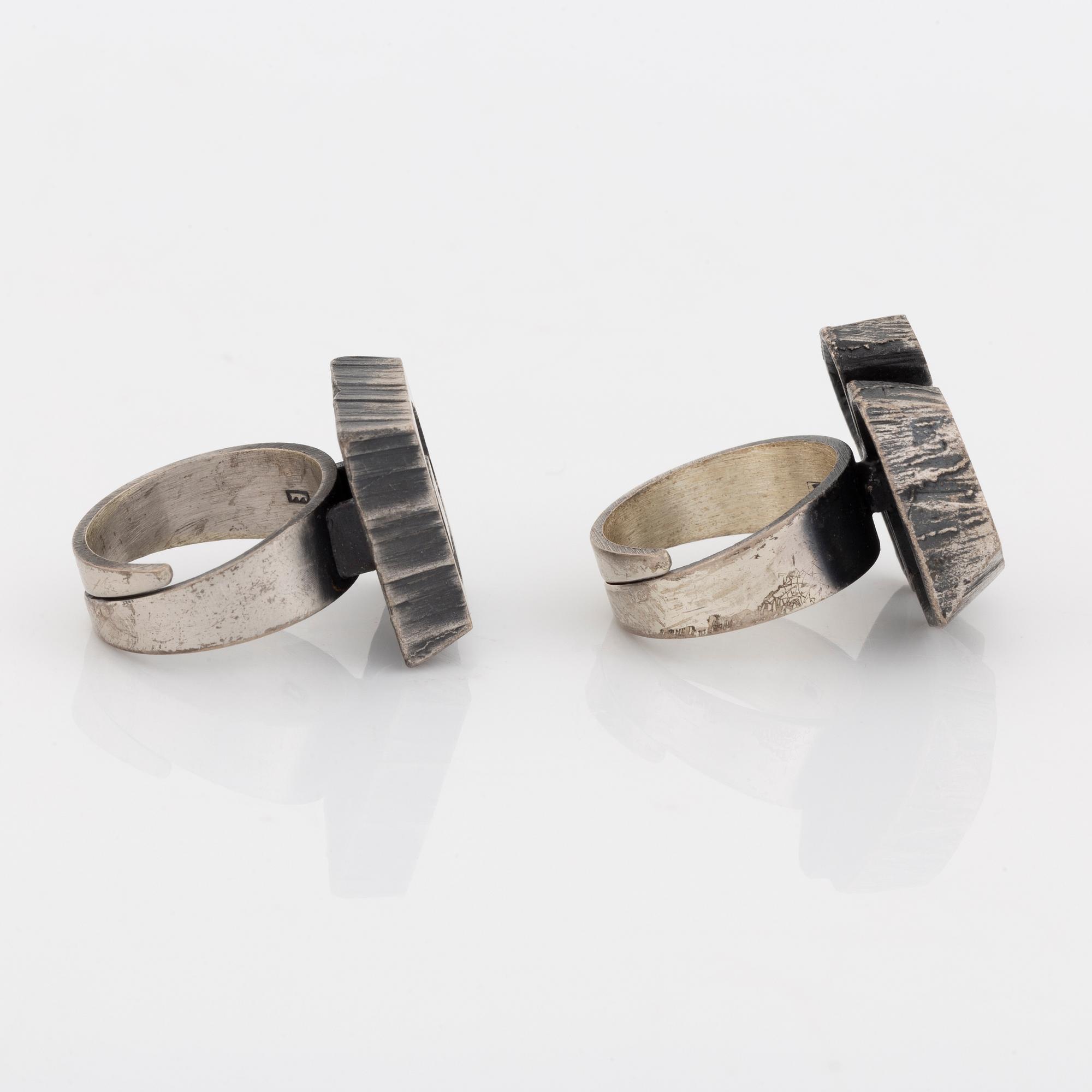 Kultasepät Sten & Laine, bracelet and two rings, silver.
