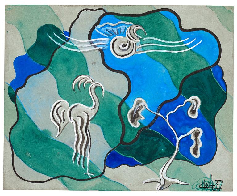 CO Hultén,  gouache, signed with monogram and dated -37.